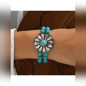 Turquoise and Silver Floral Bracelet
